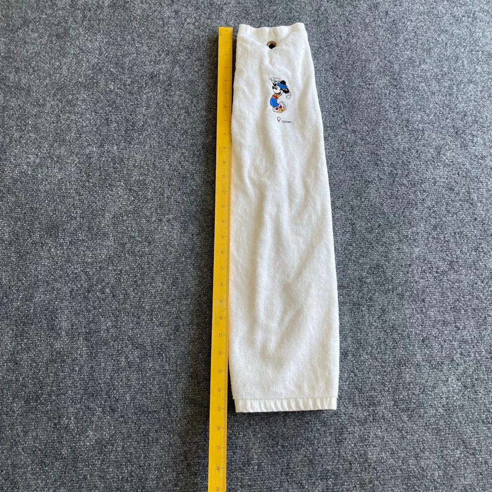 Vintage Disney Mickey Mouse Golf Towel White Embroidered Terry Cloth Grommet